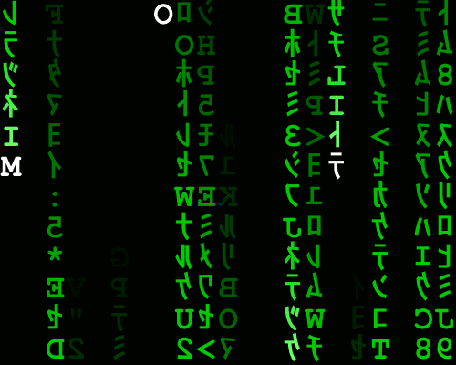 "Animation of green Japanese Kana symbols raining down in parallel on a black background inspired by The Matrix movie"
