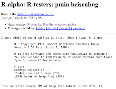 Subject: R-alpha: R-testers: pmin heisenbug From: Ross Ihaka <ihaka at stat.auckland.ac.nz> When: Tue Apr 1 10:35:48 CEST 1997