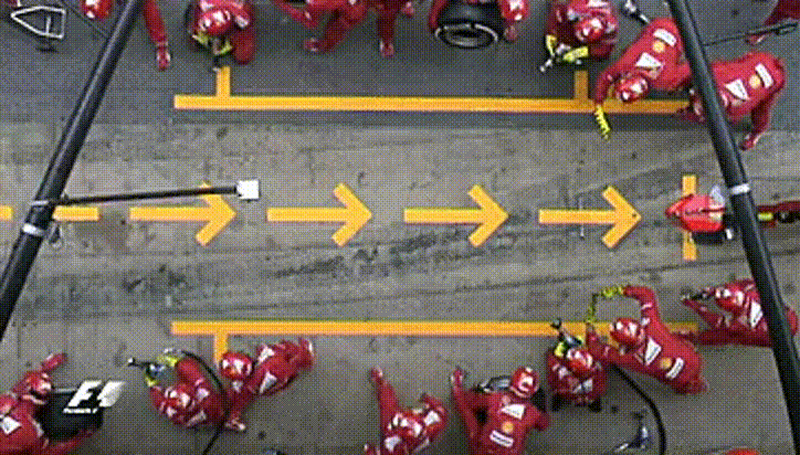 Animation: Formula 1 pitstop parallel team work